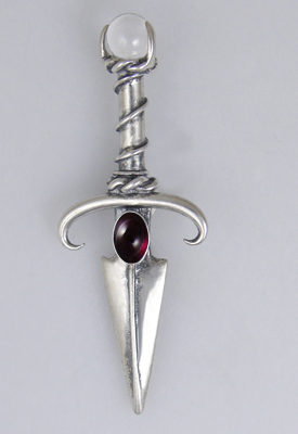 Sterling Silver Black Prince's Knife Dagger Pendant With Garnet